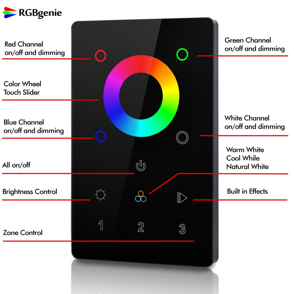 3 Zone Color Touch Panel and Dimmer, Black (ZigBee) RGB Genie